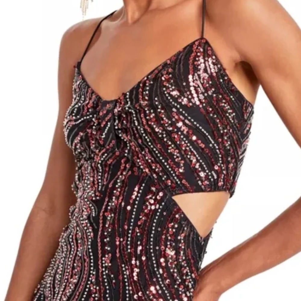 NWT Guess Black and Red Sequin Midi Dress